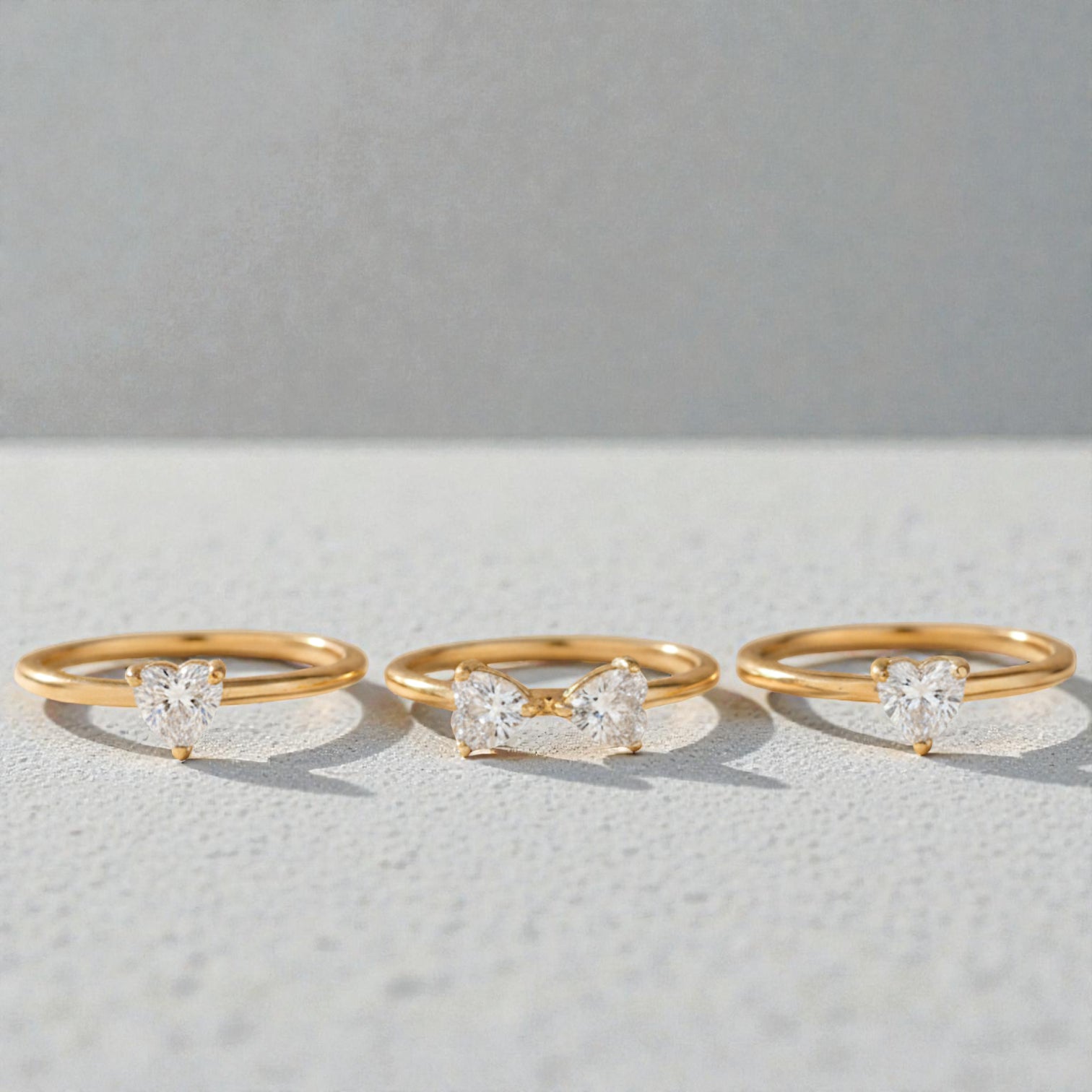 סט 3 טבעות לב – דקות ועדינות