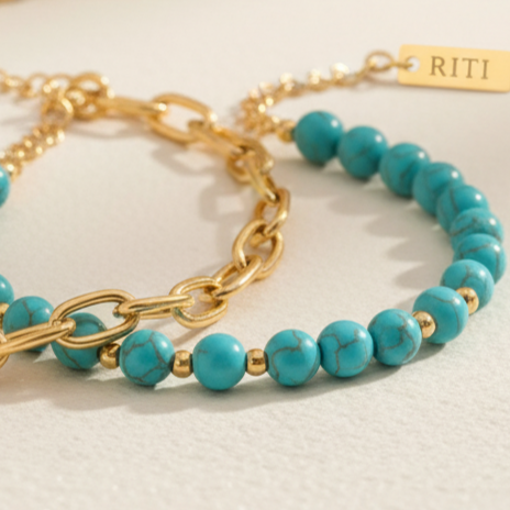 סט צמידים חוליות זהב וחרוזים