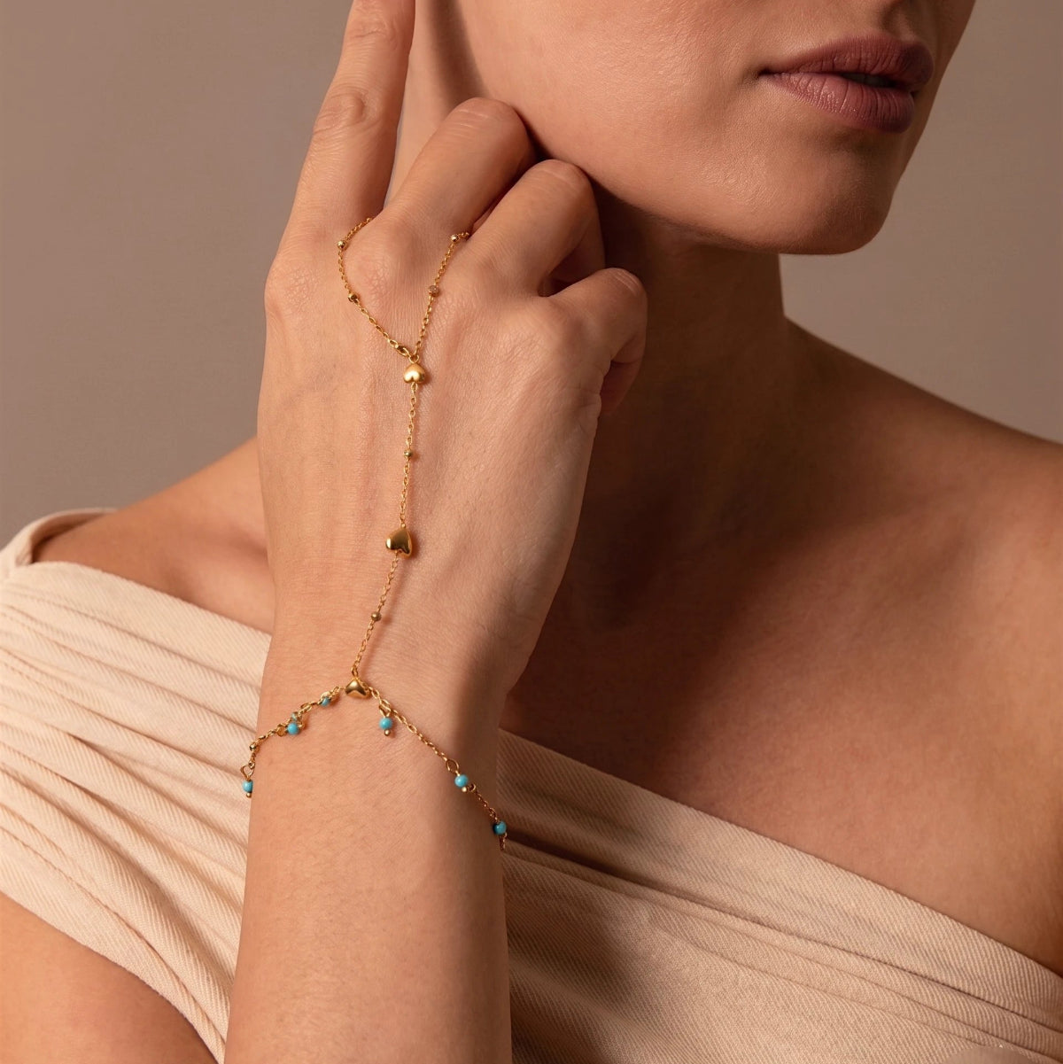 צמיד אצבע טורקיז לב