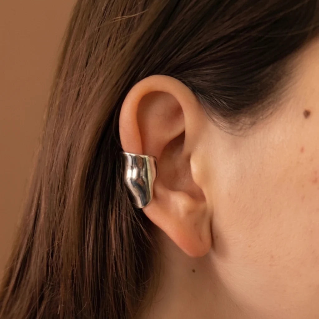 zoom cuff earing sliver on model 